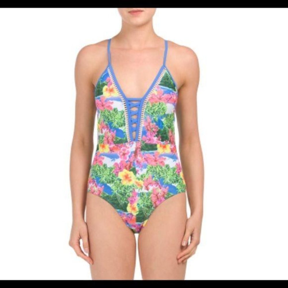 Nicole Miller Tropical Lace Up Mio Onepiece Swim